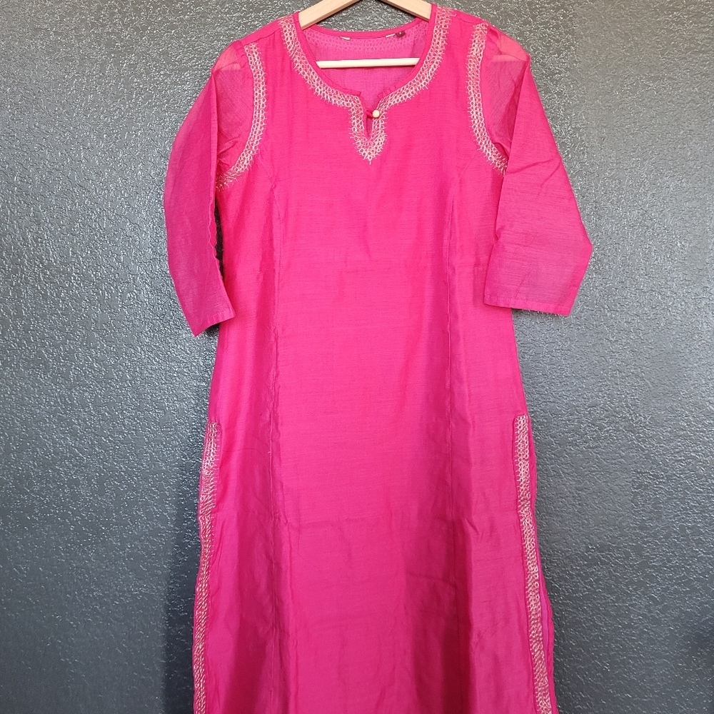 Pink cotton kurta kameez with lining